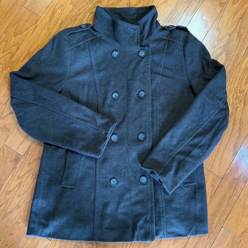 Bongo Womens XL Charcoal Gray Pea Coat Double Breasted Funnel Neck Jacket
